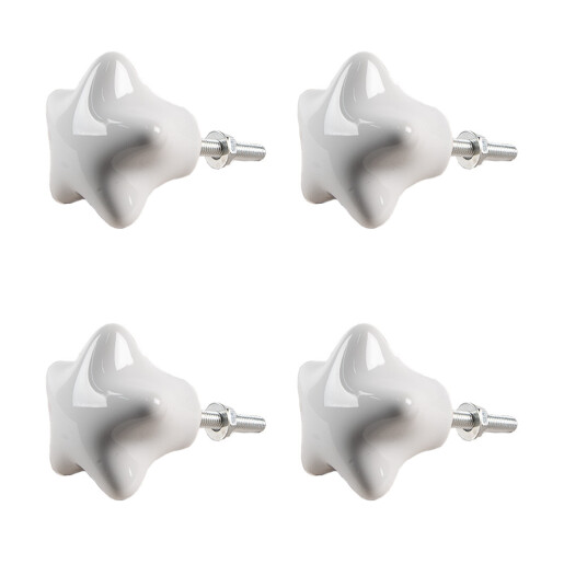 Set 4 butoni mobilier ceramica alba Stelute 4x3/6 cm