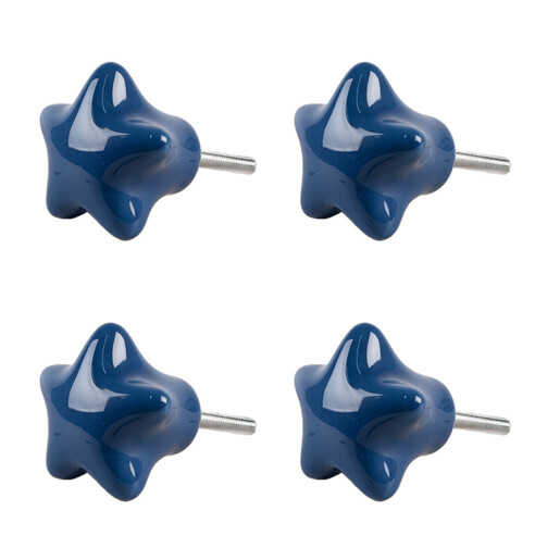 Set 4 butoni mobilier ceramica albastra Stelute 4x3/6 cm