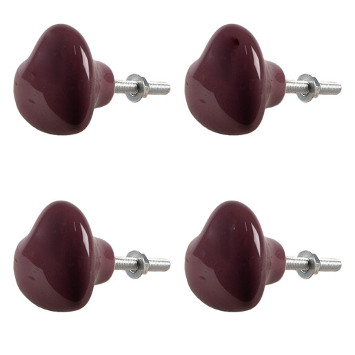 Set 4 butoni mobilier ceramica violet Inimioare 4x3/6 cm