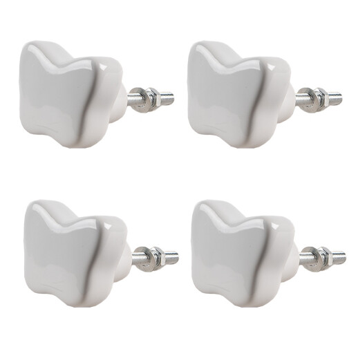 Set 4 butoni mobilier ceramica alba Fluturasi 4x3 cm