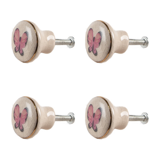 Set 4 butoni mobilier ceramica multicolora Fluturasi 3x1/4 cm
