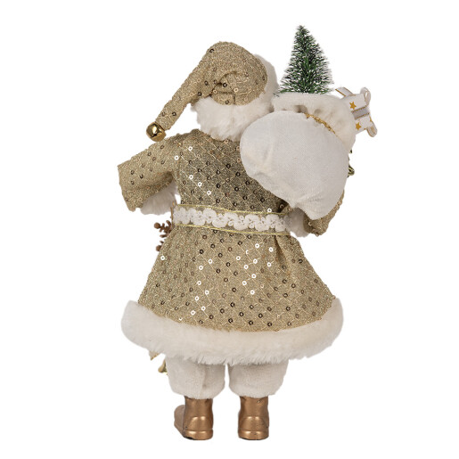 Figurina Mos Craciun textil alb auriu 17x10x27 cm