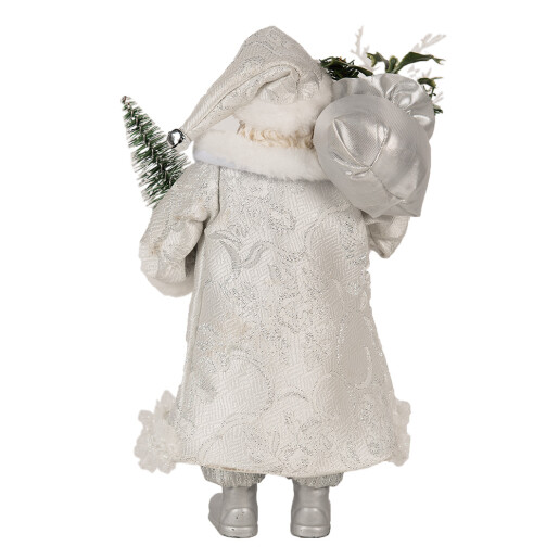 Figurina Mos Craciun textil alb argintiu 16x10x27 cm