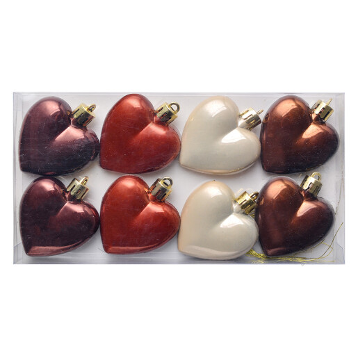 Set 6 ornamente brad Inimioare plastic multicolor 5x3x5 cm