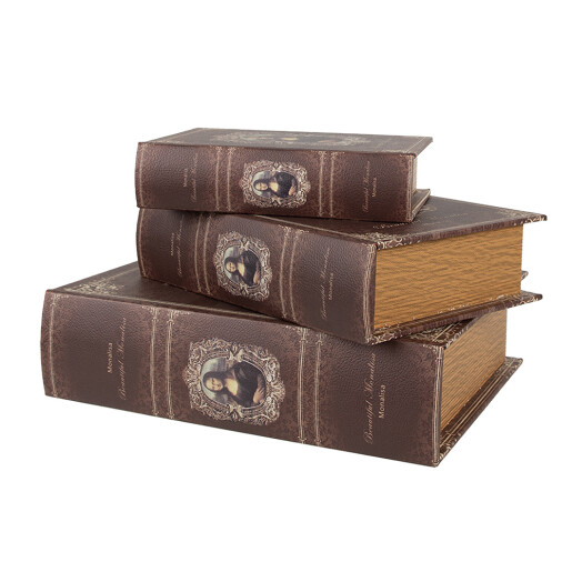 Set 3 cutii tip carte lemn maro 27x22x7 cm, 22x17x6 cm, 17x12x4 cm