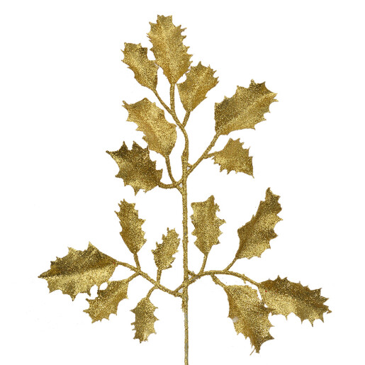 Set 6 crengute Ilex artificial auriu 15x3x38 cm