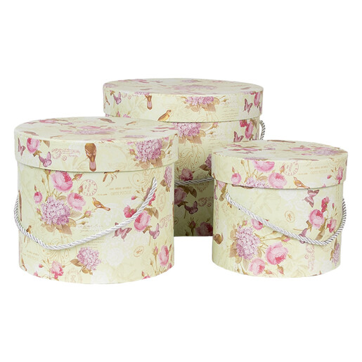 Set 3 cutii depozitare carton Roses Ø 23x20 cm, Ø 20x17 cm, Ø 17x14 cm