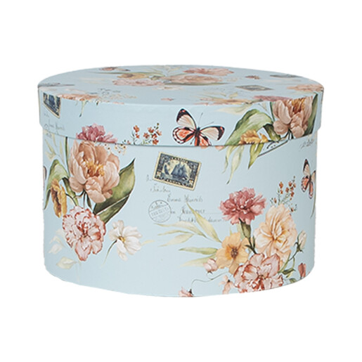 Set 3 cutii depozitare carton multicolor Flowers Ø 24x16 cm, Ø 22x15 cm, Ø 21x13 cm