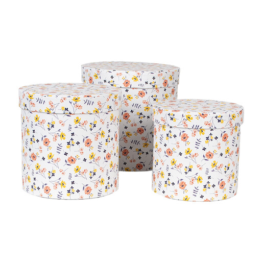 Set 3 cutii depozitare carton multicolor Flowers Ø 19x19 cm, Ø 17x17 cm, Ø 15x15 cm