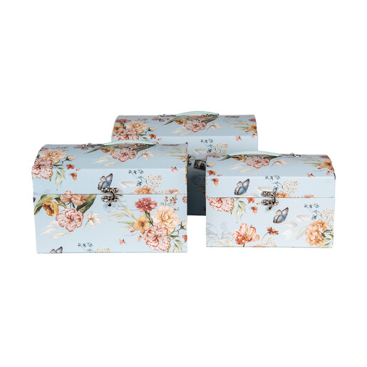 Set 3 cutii depozitare carton multicolor Flowers 30x20x20 cm, 26x18x18 cm, 22x15x15 cm