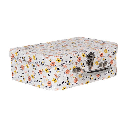 Set 3 cutii depozitare carton multicolor tip valiza 30x22x9 cm, 25x20x9 cm, 20x17x8 cm