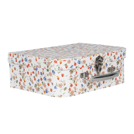 Set 3 cutii depozitare carton multicolor tip valiza Flowers 30x22x9 cm, 25x20x9 cm, 20x17x8 cm