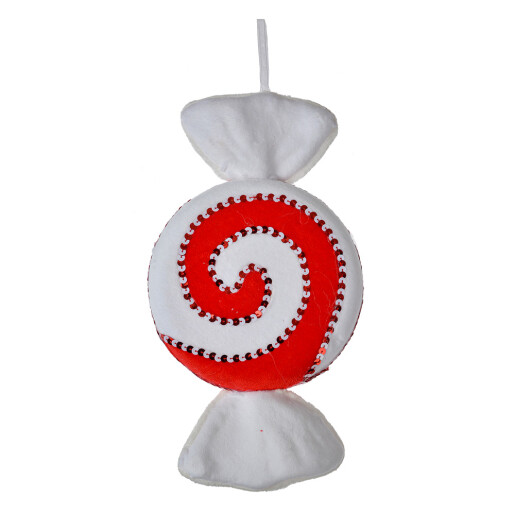 Set 4 ornamente brad Bomboane textil alb rosu 33x18x4 cm