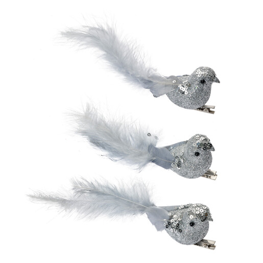 Set 3 ornamente brad Craciun pasari argintii 12x3x4 cm