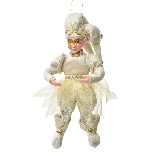 Figurina Elf textil bej auriu 10x8x28 cm