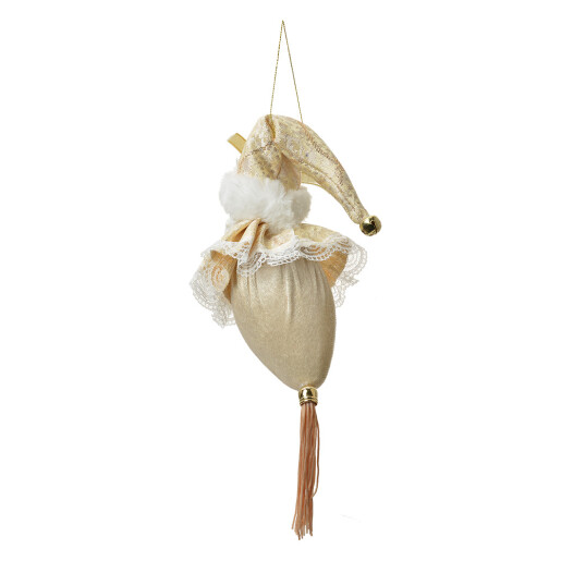Figurina Mos Craciun textil auriu alb 8x8x35 cm