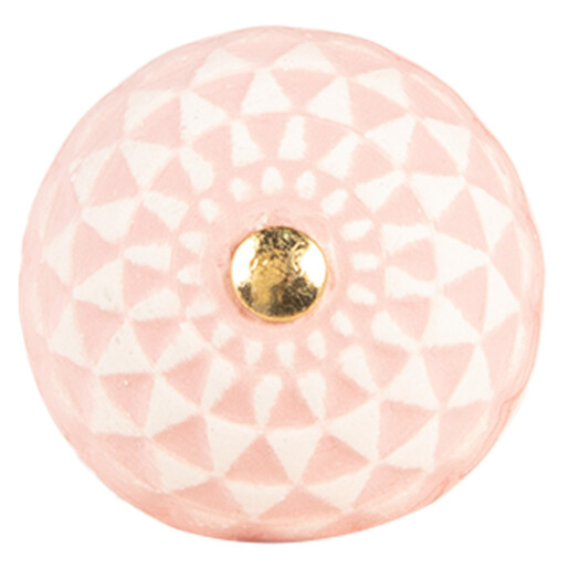 Buton mobilier ceramica alba roz metal auriu  Ø 4x3 cm / S3 cm