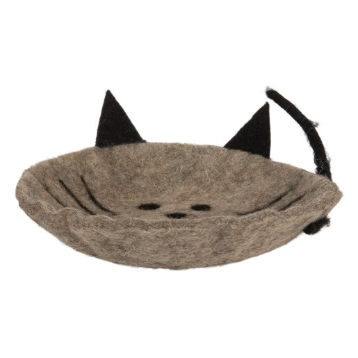 Tava decorativa Pisicuta textil maro 18x18x6 cm