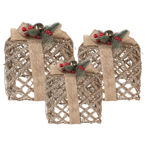 Set 3 decoratiuni Craciun metal cu leduri (3) 25x25x30 / 20x20x24 / 15x15x17 cm