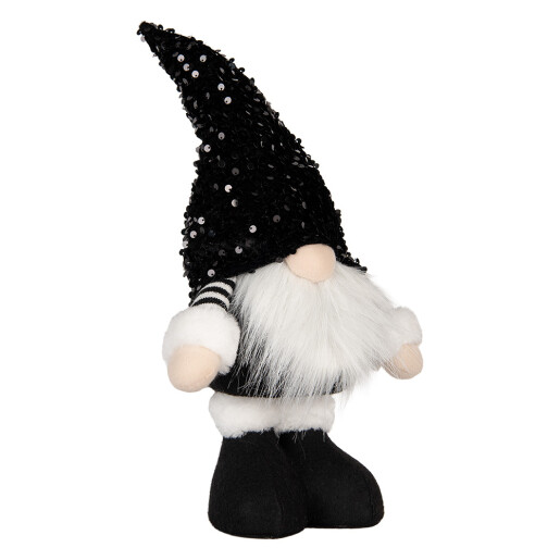 Figurina Mos Craciun textil alb negru 10x15x38 cm