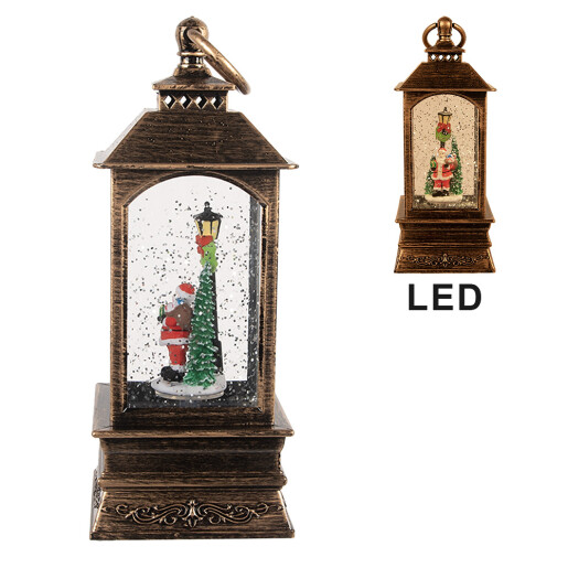 Felinar Craciun muzical plastic cu leduri 8x8x20 cm