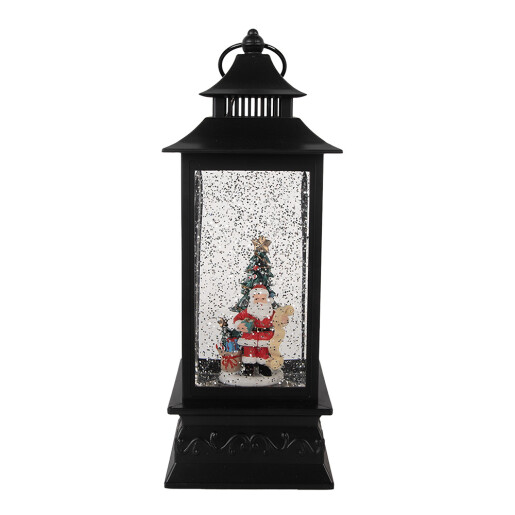 Felinar Craciun muzical plastic cu leduri 10x10x28 cm