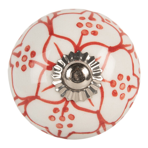 Buton mobilier ceramica alba rosie Ø 4x4 cm / S4 cm