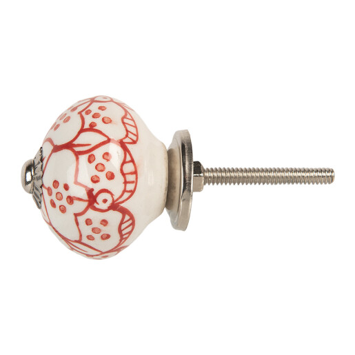 Buton mobilier ceramica alba rosie Ø 4x4 cm / S4 cm