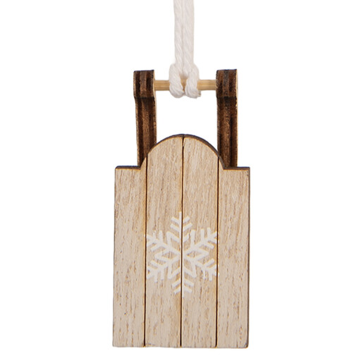Ornament brad Craciun Saniuta lemn maro alb 3x2x6 cm