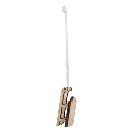 Ornament brad Craciun Saniuta lemn maro alb 3x2x6 cm