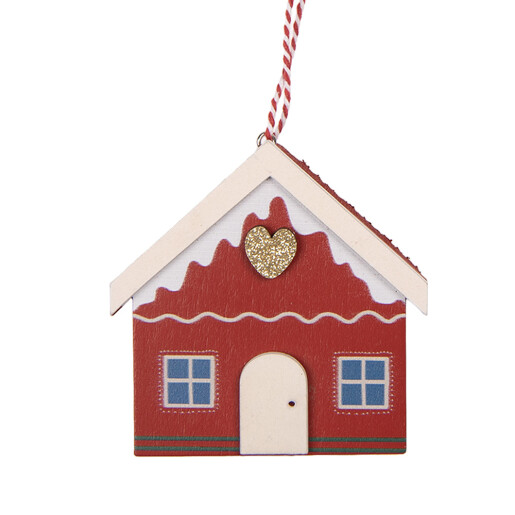 Ornament brad Craciun Casuta lemn multicolor 11x1x11 cm