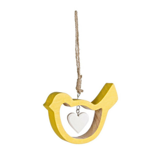 Set 12 Pasari decorative lemn galben alb 10,5x7,5x2h