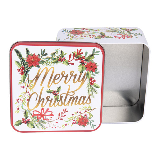 Set cutii Craciun metal multicolor 20x20x8 cm, 15x15x7 cm, 12x12x6 cm