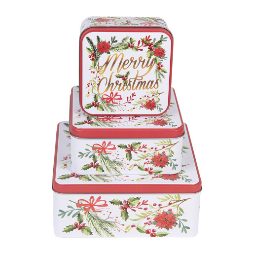 Set cutii Craciun metal multicolor 20x20x8 cm, 15x15x7 cm, 12x12x6 cm