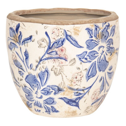 Ghiveci de flori din ceramica crem albastra 18x17 cm