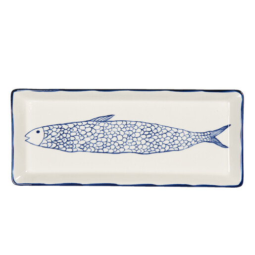 Platou ceramica bej albastra Peste 30x12x2 cm
