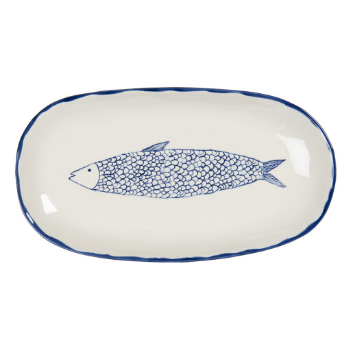 Platou ceramica bej albastru Peste 30x16x3 cm