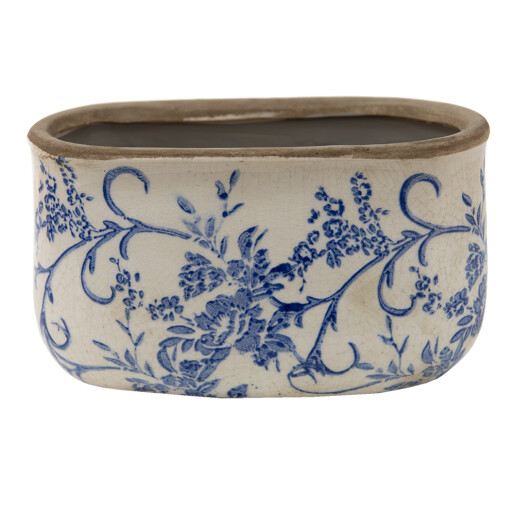 Set 2 ghivece flori ceramica alba albastra 17x9x10 cm