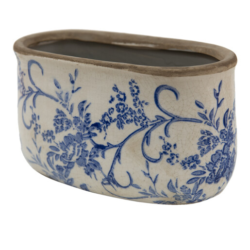 Ghiveci flori ceramica alba albastra 17x9x10 cm