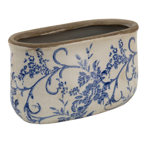 Set 2 ghivece flori ceramica alba albastra 17x9x10 cm