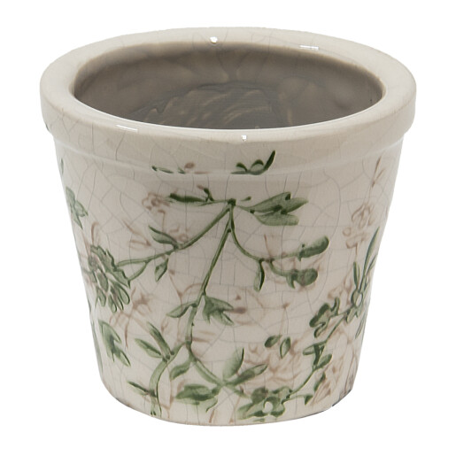 Ghiveci flori ceramica bej verde Ø 8x7 cm