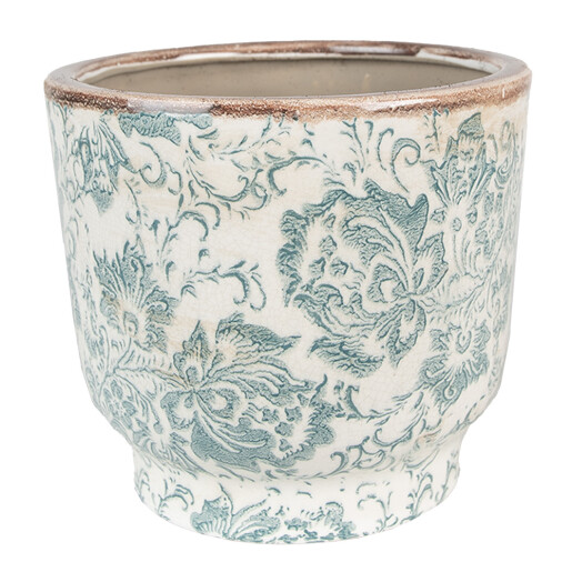 Ghiveci flori ceramica bej verde 17x15 cm