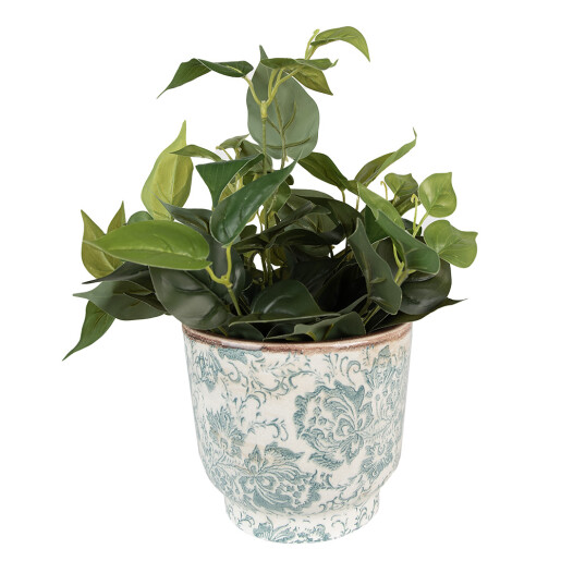 Ghiveci flori ceramica bej verde 17x15 cm