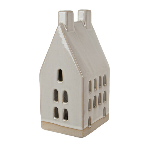 Casuta decorativa portelan bej cu led 8x6x15 cm