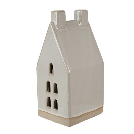 Casuta decorativa portelan bej cu led 8x6x15 cm