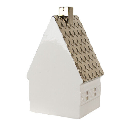 Casuta decorativa portelan bej auriu cu led 10x8x16 cm