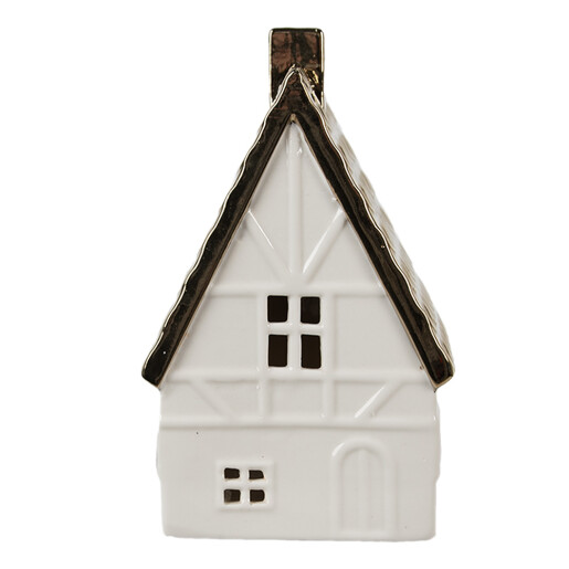 Casuta decorativa portelan bej auriu cu led 10x8x16 cm