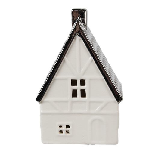 Casuta decorativa portelan bej argintiu 8x7x12 cm