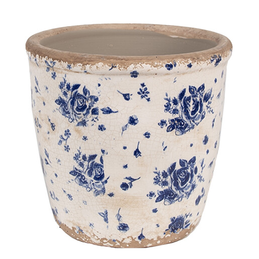 Ghiveci flori ceramica bej albastru Rose 15x14 cm