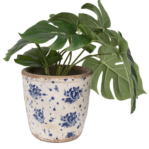 Ghiveci flori ceramica bej albastru Rose 15x14 cm